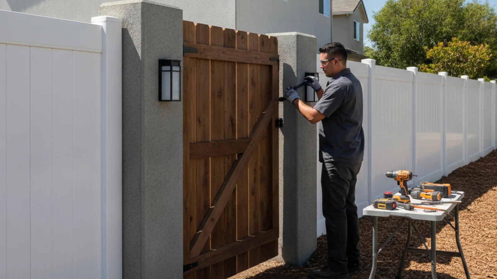 An automatic driveway gate installed on a sloped La Mesa property with limited side clearance.