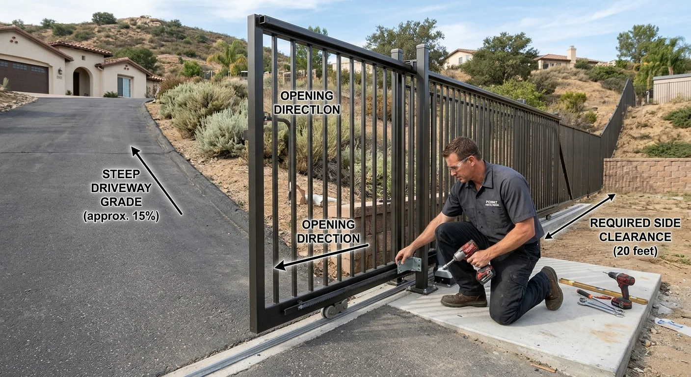 Automatic driveway gate on a sloped Poway residential lot