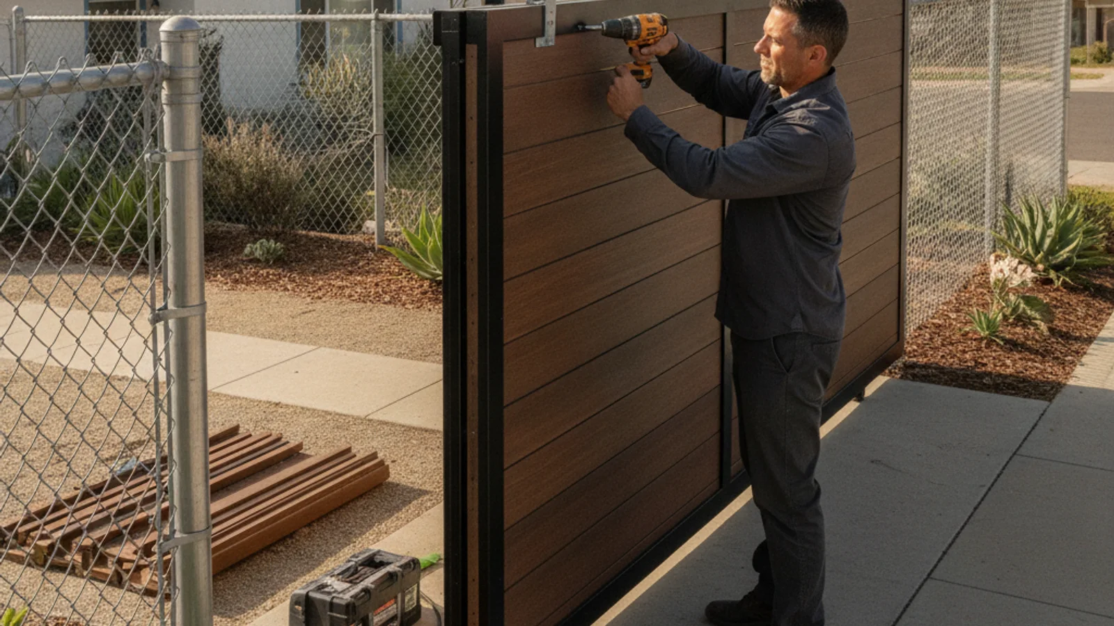 A compact driveway gate on a small Imperial Beach lot close to the coastline.