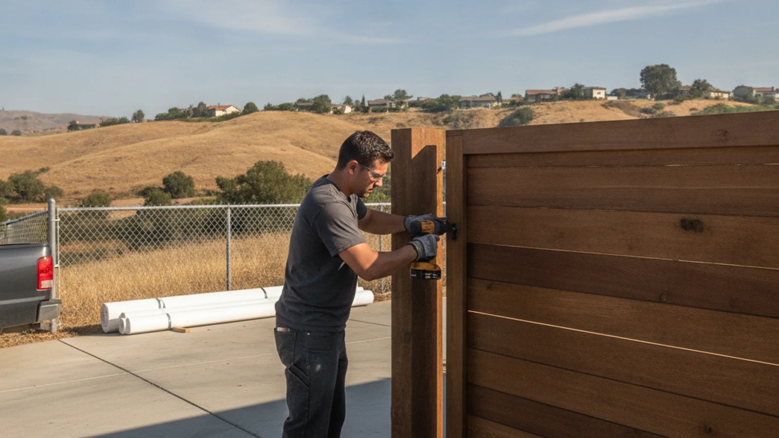 An automatic driveway gate in a newer master-planned San Marcos neighborhood.