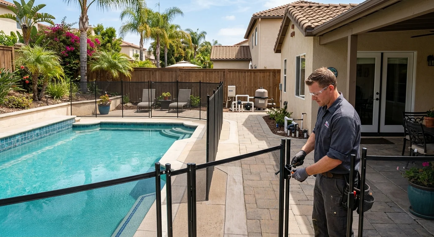 Backyard pool barrier at a San Diego rental property