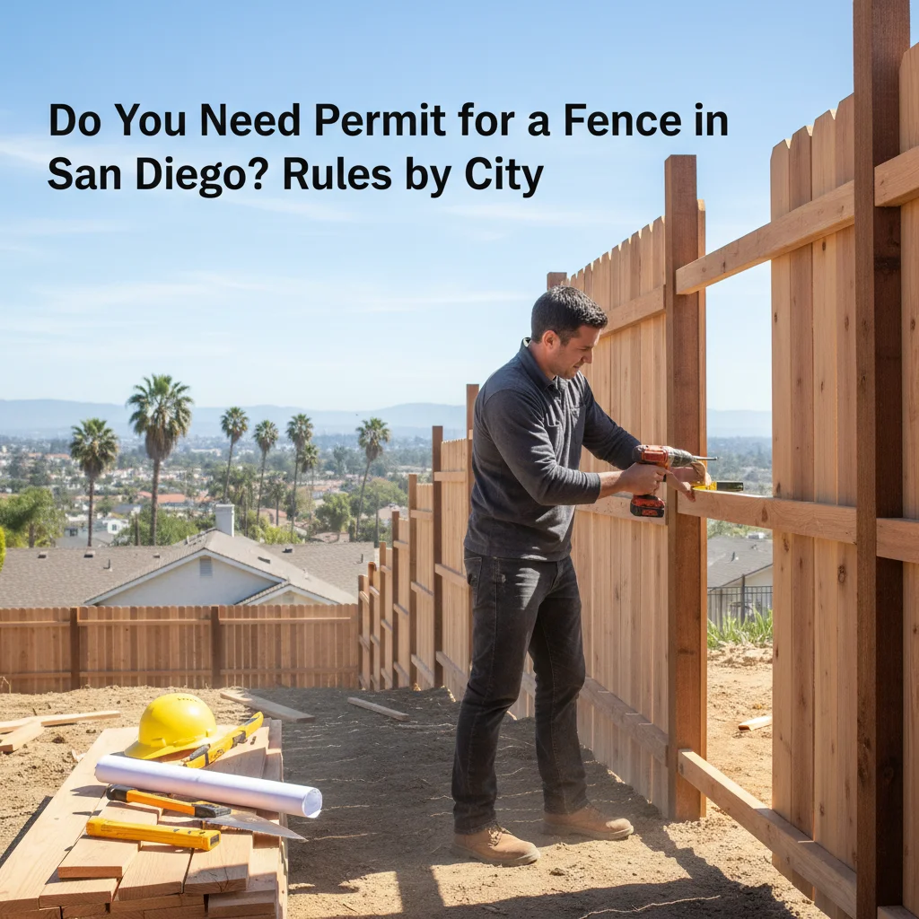 Building permit document and fence diagram for a San Diego home