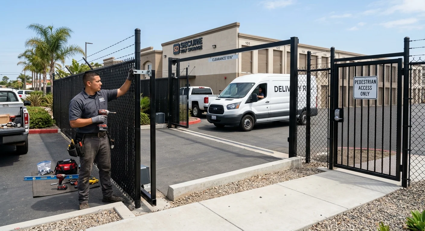 San Diego self-storage property with perimeter fencing and separate access gates