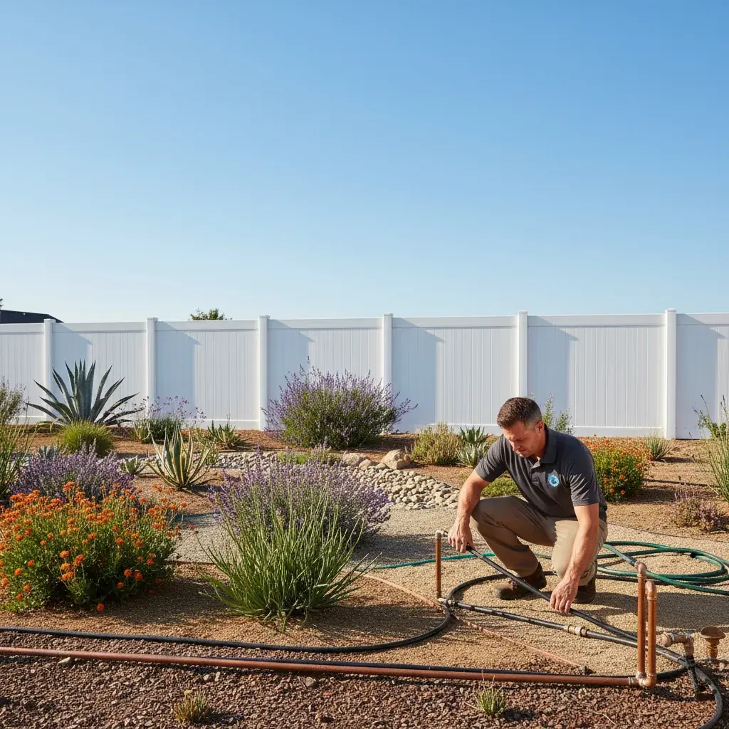 White vinyl privacy fence installed along a San Diego backyard